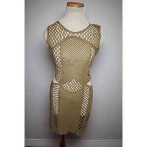 ZARA Olive Green Crochet Cutout Knit Mini Dress – Boho Resort Style – Size S